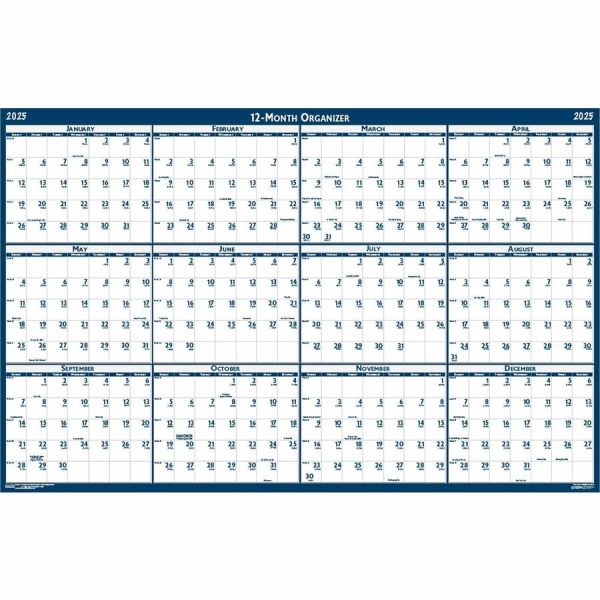 Recycled Poster Style Reversible/Erasable Yearly Wall Calendar, 66 x 33