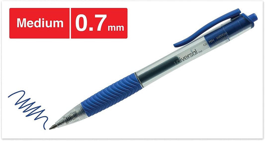 Comfort Grip Gel Pen, Retractable, Medium 0.7 mm, Blue Ink, Clear/Blue Barrel, Dozen