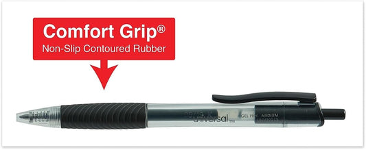 Comfort Grip Gel Pen, Retractable Medium 0.7 mm, Black Ink, Clear/Black Barrel, Dozen