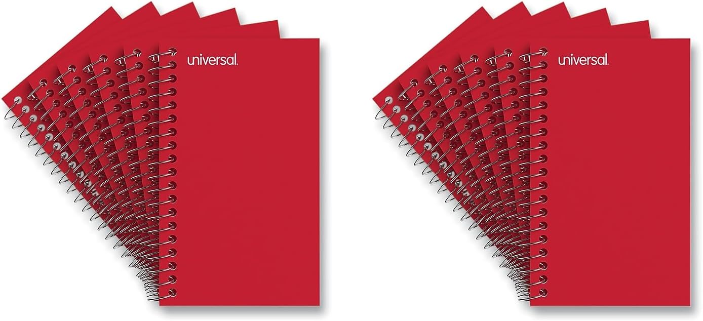 Universal 5 in. x 3 in. Wirebound Narrow Rule Memo Book - Red Cover (12/Pack)