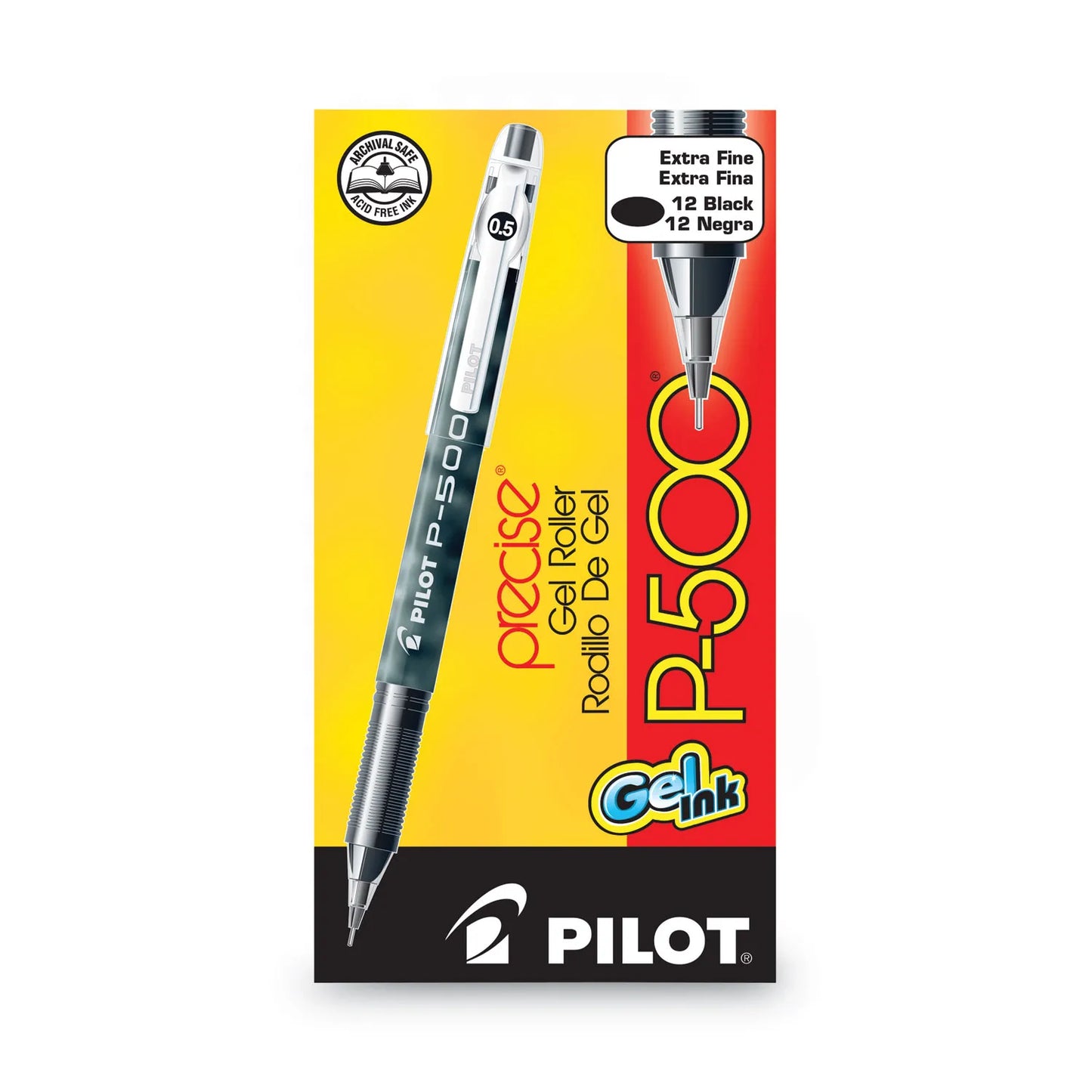 Precise P-500 Gel Pen, Stick, Extra-Fine 0.5 Mm, Black Ink, Black Barrel, Dozen