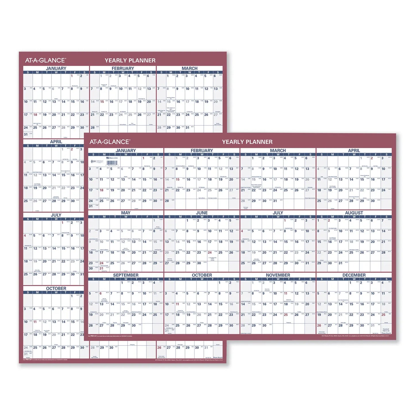 Vertical/Horizontal Wall Calendar, 24 x 36, White/Blue/Red Sheets, 12-Month (Jan to Dec): 2024