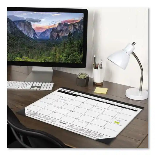 Ruled Desk Pad, 22 x 17, White Sheets, Black Binding, Black Corners, 12-Month (Jan to Dec): 2024