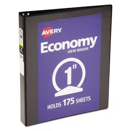 Economy View Binder With Round Rings , 3 Rings, 1" Capacity, 11 X 8.5, Black, (5710)