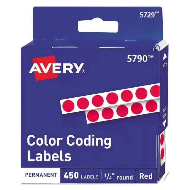 Handwrite-Only Permanent Self-Adhesive Round Color-Coding Labels in Dispensers, 0.25" dia, Red, 450/Roll, (5790)