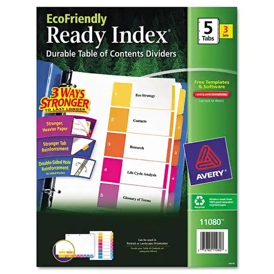 Customizable Table Of Contents Ready Index Dividers With Multicolor Tabs, 5-Tab, 1 To 5, 11 X 8.5, White, 3 Sets