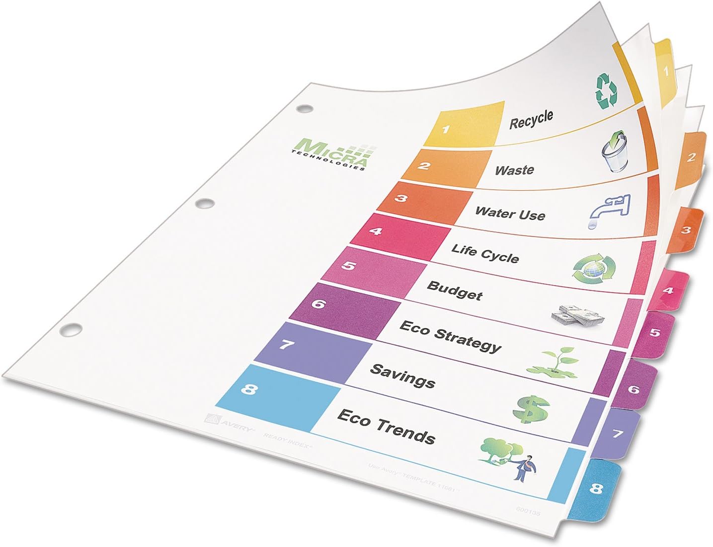 Customizable Table Of Contents Ready Index Dividers With Multicolor Tabs, 8-Tab, 1 To 8, 11 X 8.5, White, 3 Sets