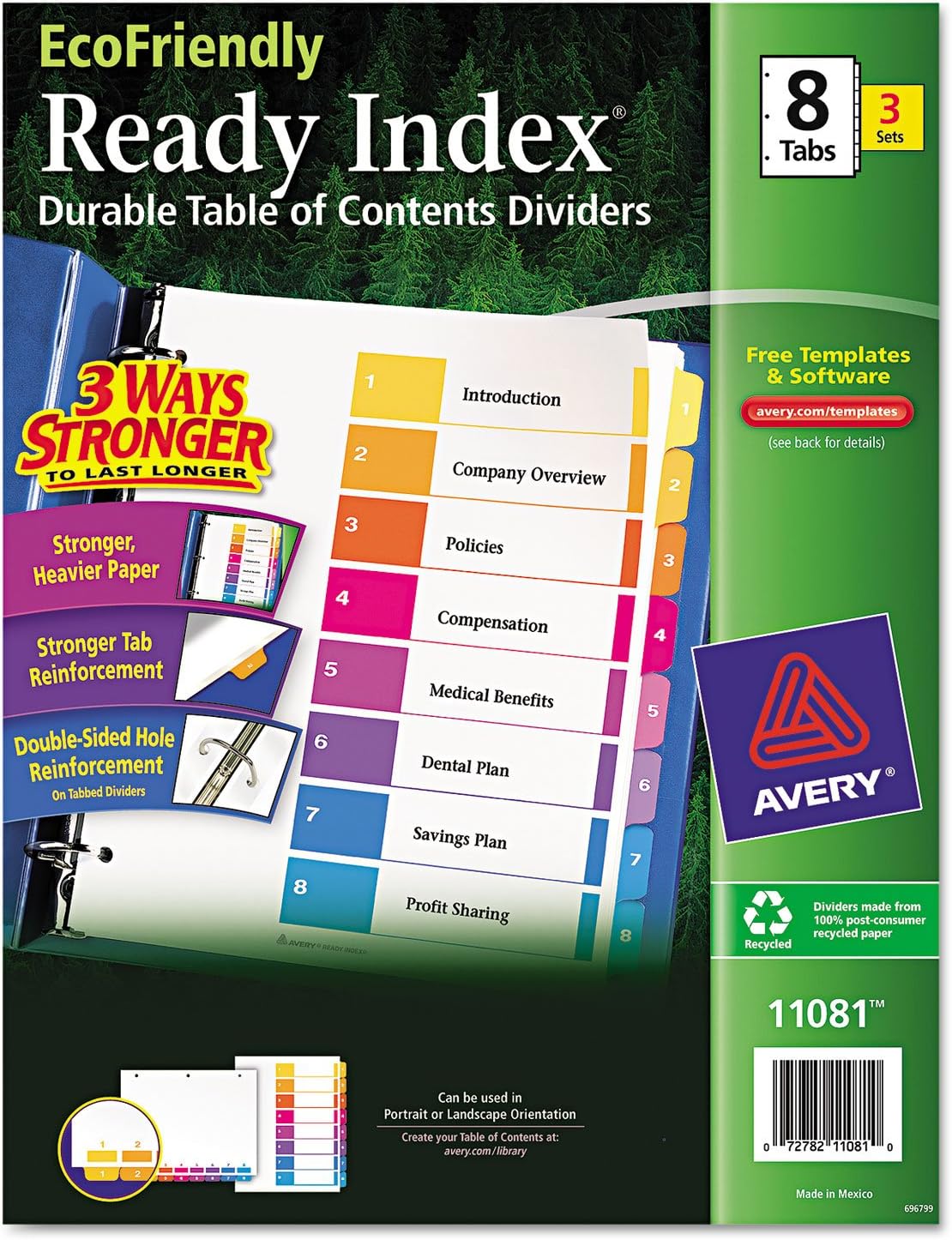 Customizable Table Of Contents Ready Index Dividers With Multicolor Tabs, 8-Tab, 1 To 8, 11 X 8.5, White, 3 Sets