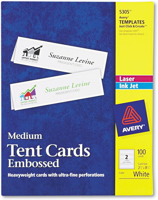 Medium Embossed Tent Cards, White, 2.5 X 8.5, 2 Cards/sheet, 50 Sheets/box