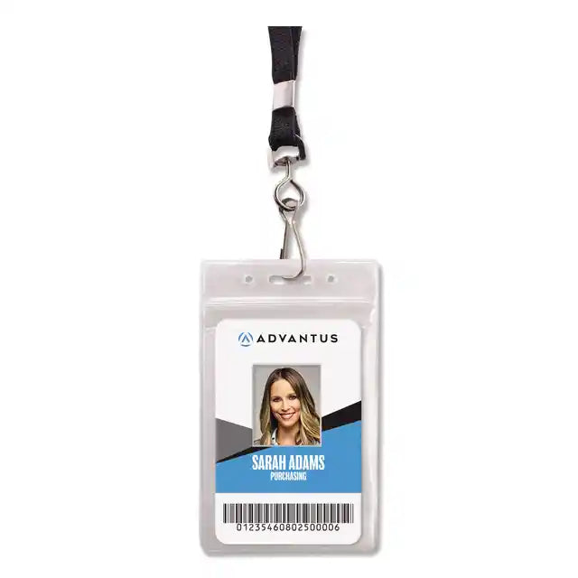 Resealable Badge Holders Combo Pack, 36" Lanyard, Vertical, Transparent Frost 3.68" x 5" Holder, 2.38" x 3.75" Insert, 20/PK