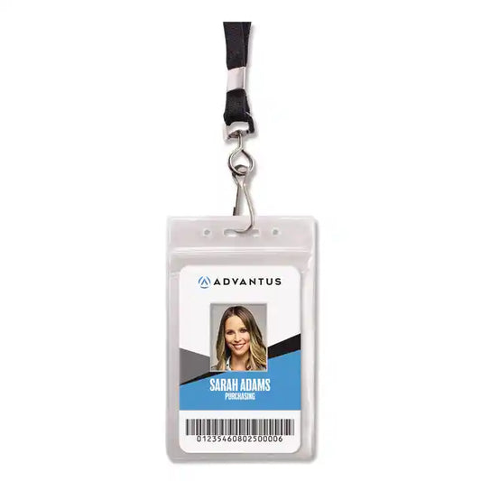 Resealable Badge Holders Combo Pack, 36" Lanyard, Vertical, Transparent Frost 3.68" x 5" Holder, 2.38" x 3.75" Insert, 20/PK