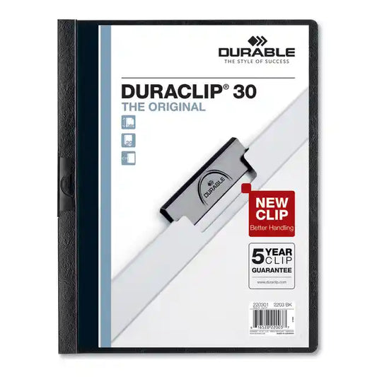 DuraClip Report Cover, Clip Fastener, 8.5 x 11,  Clear/Graphite, 25/Box