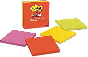 Pads in Playful Primary Collection Colors, Note Ruled, 4" x 4", 90 Sheets/Pad, 6 Pads/Pack