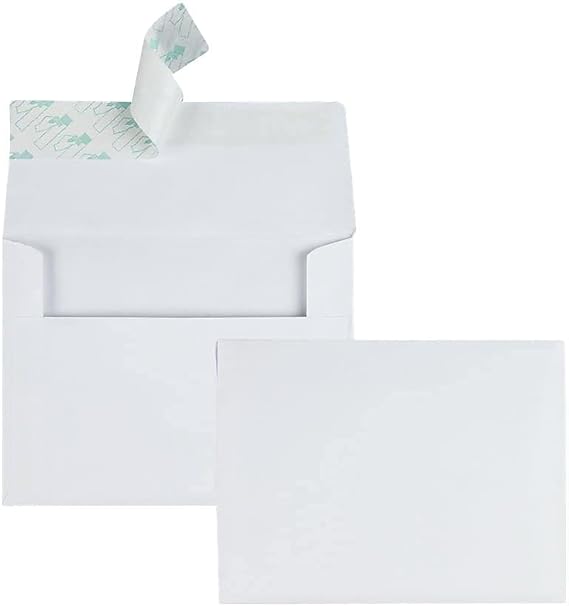 Greeting Card/Invitation Envelope, A-2, Square Flap, Redi-Strip Adhesive Closure, 4.38 x 5.75, White, 100/Box