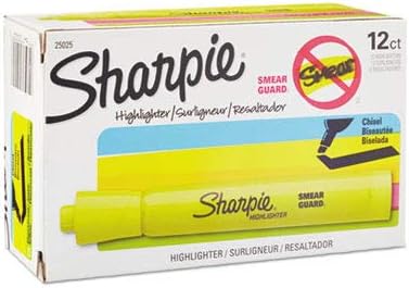 Tank Style Highlighters, Fluorescent Yellow Ink, Chisel Tip, Yellow Barrel, Dozen