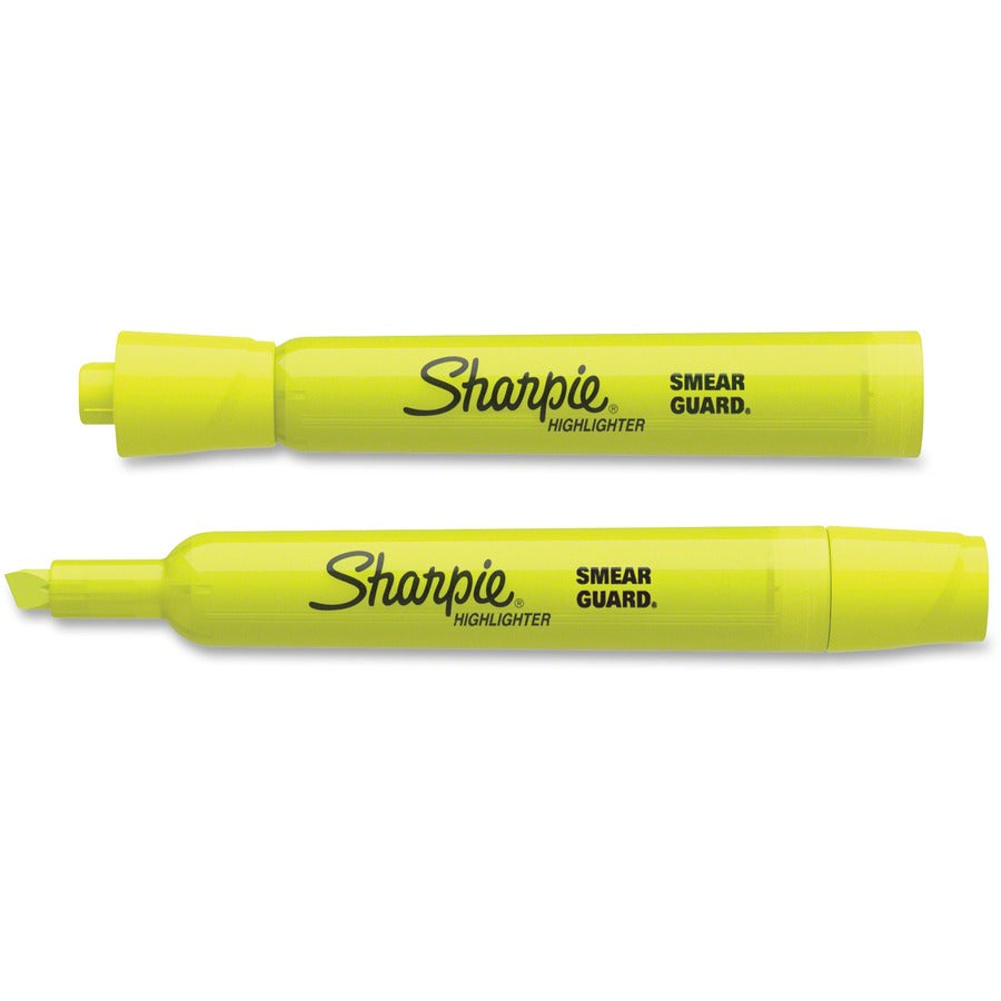 Tank Style Highlighters, Fluorescent Yellow Ink, Chisel Tip, Yellow Barrel, Dozen