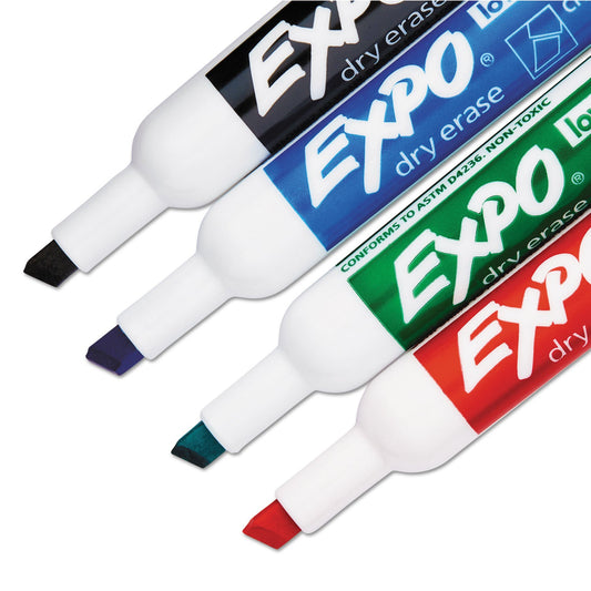 Low-Odor Dry-Erase Marker, Broad Chisel Tip, Assorted Colors, 4/Set