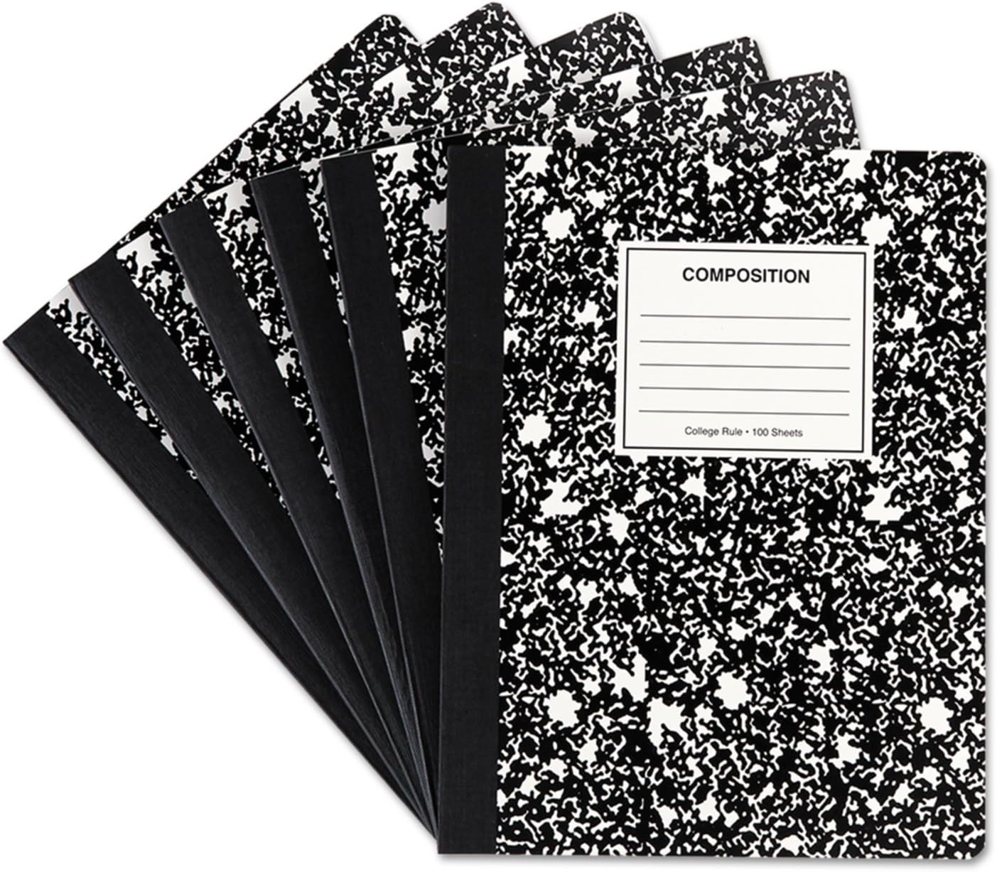 Composition Book, Medium/College Rule, Black Marble Cover, (100) 9.75 x 7.5 Sheets, 6/Pack