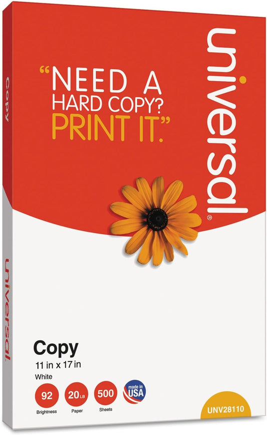 Copy Paper, 92 Bright, 20 lb Bond Weight, 11 x 17, White, 500 Sheets/Ream, 5 Reams/Carton