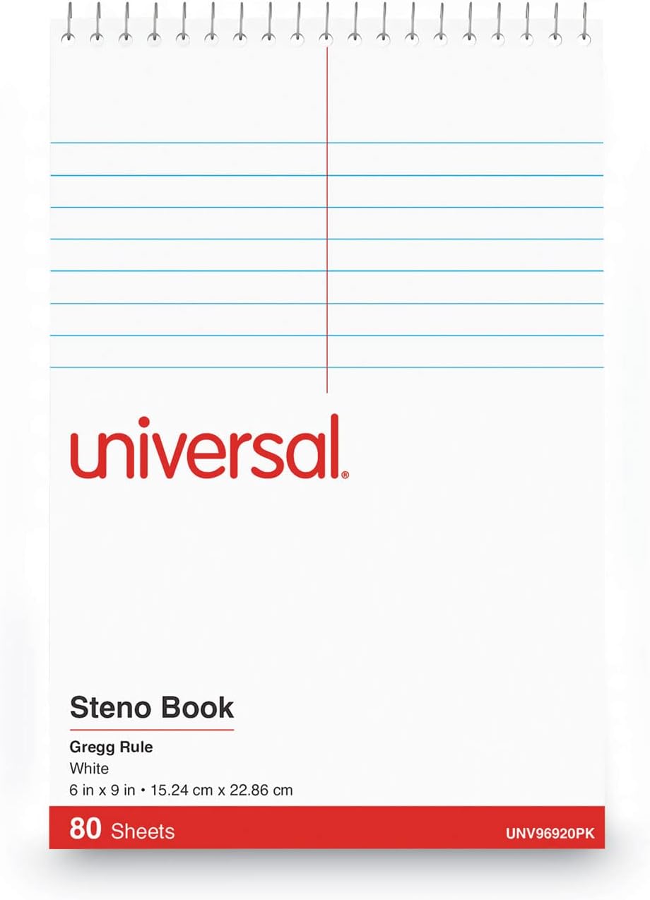 Steno Pads, Gregg Rule, Red Cover, 80 White 6 X 9 Sheets, 6/pack