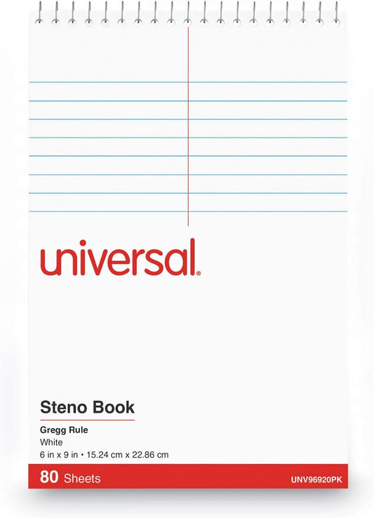 Steno Pads, Gregg Rule, Red Cover, 80 White 6 X 9 Sheets, 6/pack