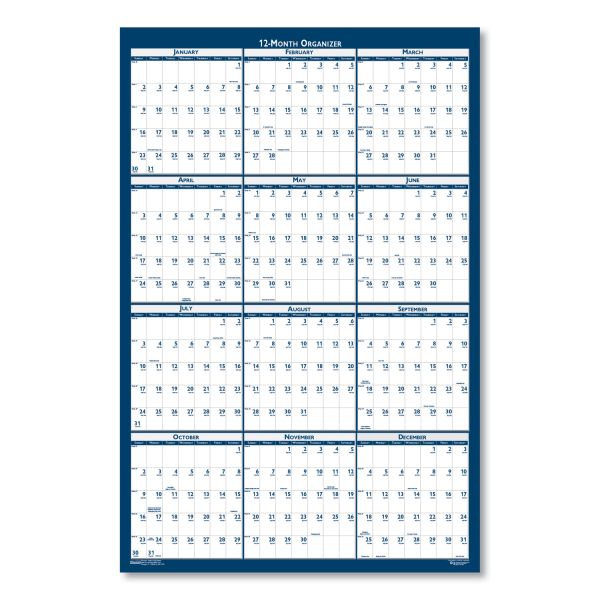 Recycled Poster Style Reversible/Erasable Yearly Wall Calendar - 18 x 24