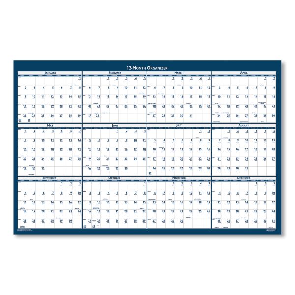 Recycled Poster Style Reversible/Erasable Yearly Wall Calendar - 18 x 24